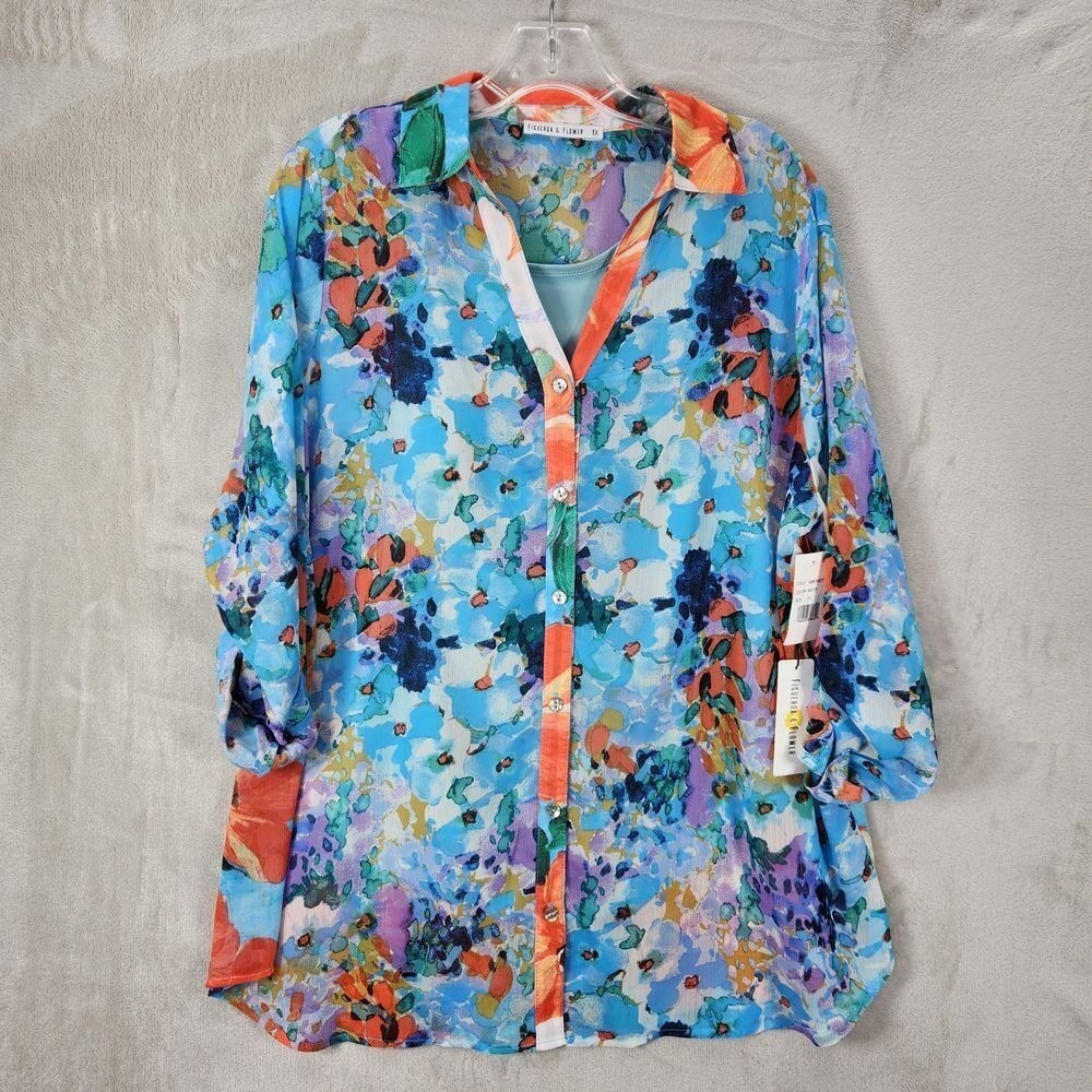 Santorini Breeze Blue Floral Button-Down Shirt